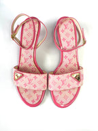 Louis Vuitton Mini Lin Pink Canvas Kitten Heels Sandals