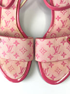 Louis Vuitton Mini Lin Pink Canvas Kitten Heels Sandals
