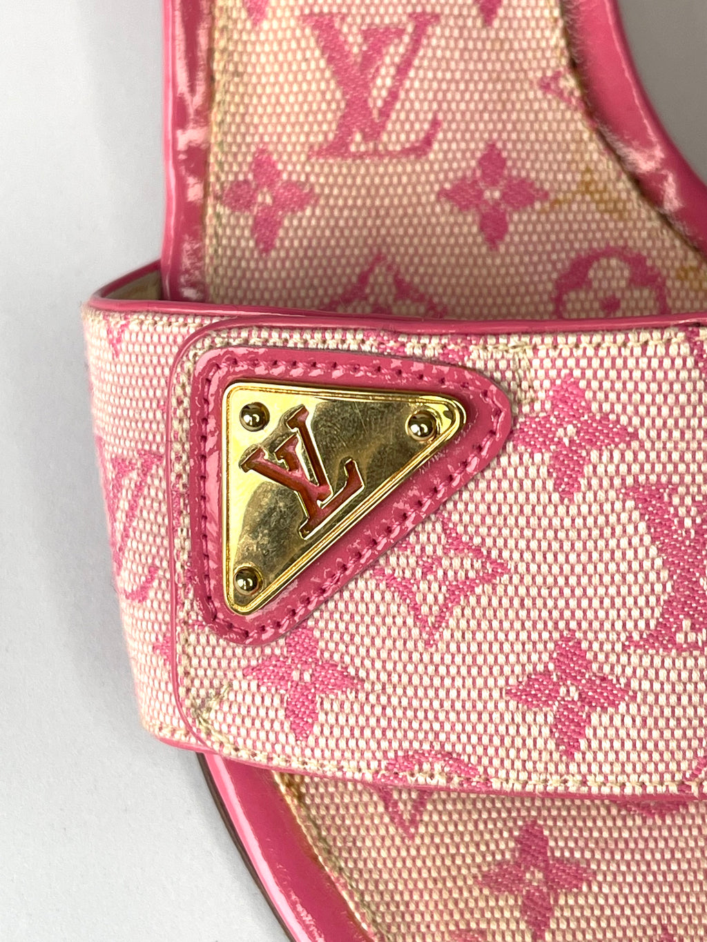 Louis Vuitton Mini Lin Pink Canvas Kitten Heels Sandals