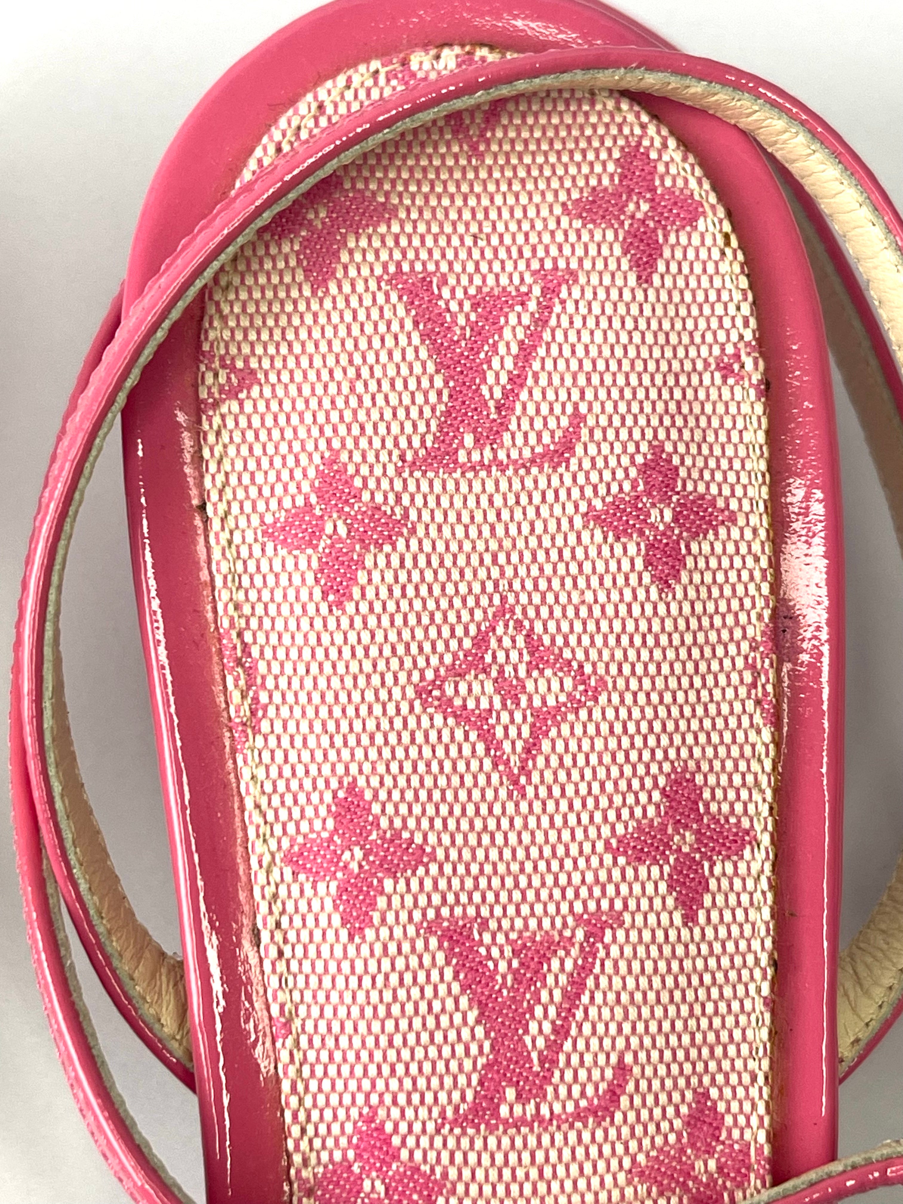Louis Vuitton Mini Lin Pink Canvas Kitten Heels Sandals