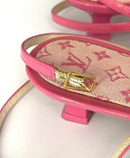 Louis Vuitton Mini Lin Pink Canvas Kitten Heels Sandals
