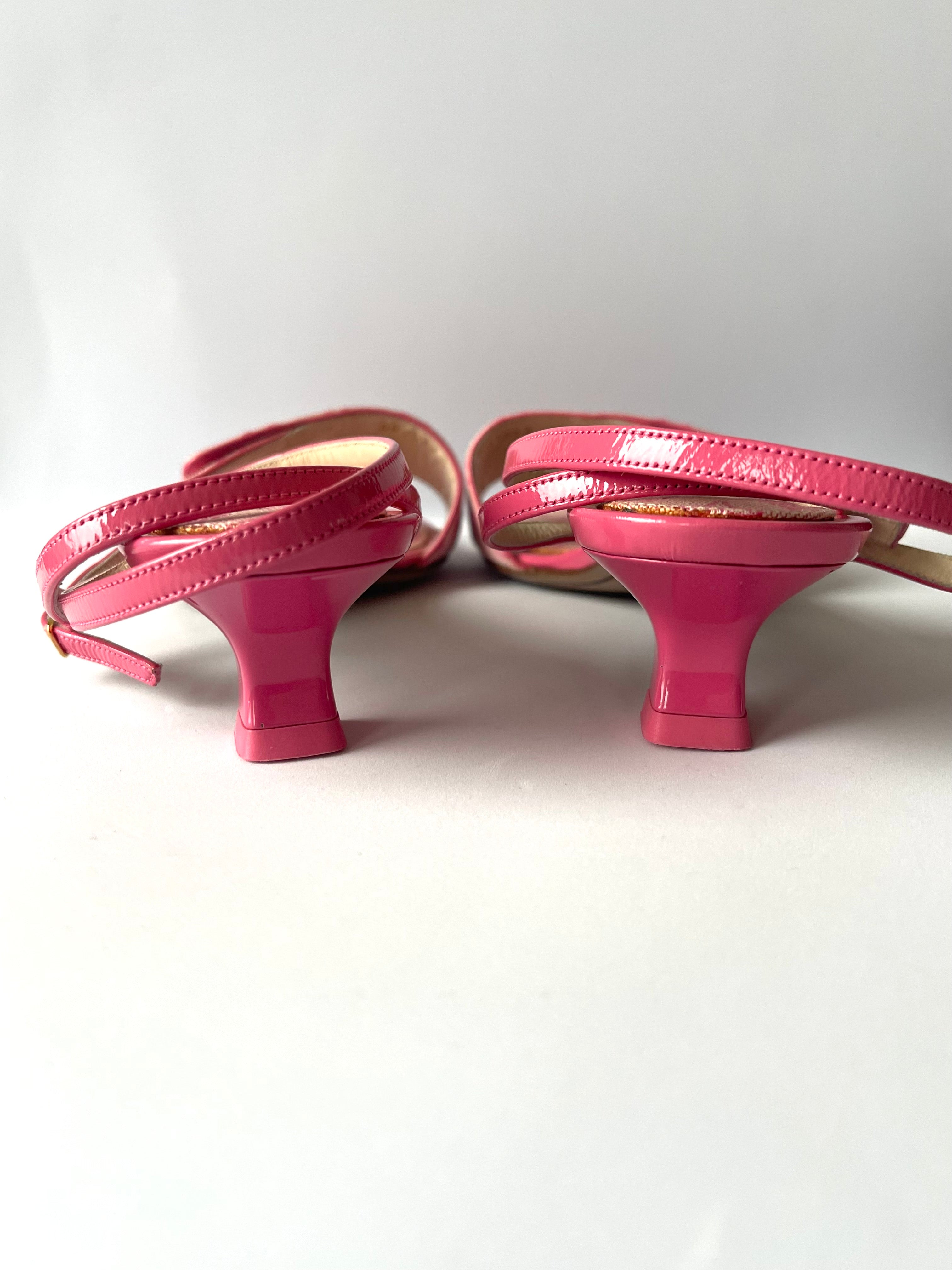 Louis Vuitton Mini Lin Pink Canvas Kitten Heels Sandals