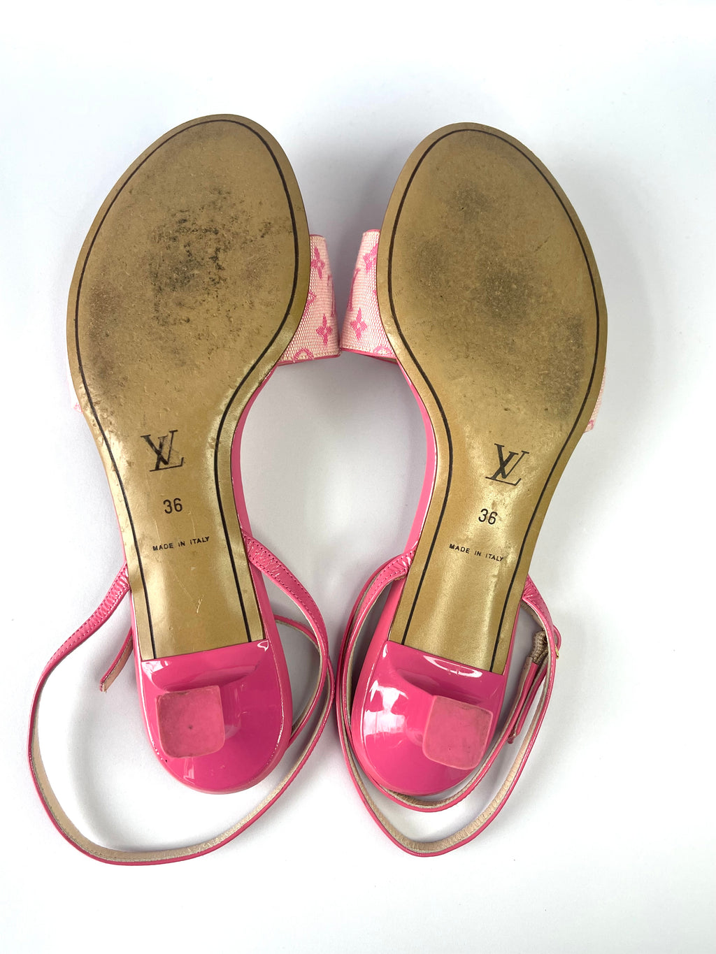 Louis Vuitton Mini Lin Pink Canvas Kitten Heels Sandals