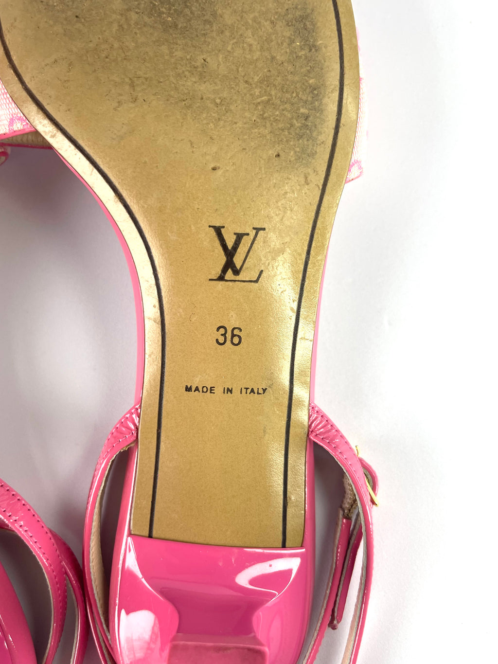 Louis Vuitton Mini Lin Pink Canvas Kitten Heels Sandals