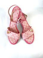 Louis Vuitton Mini Lin Pink Canvas Kitten Heels Sandals
