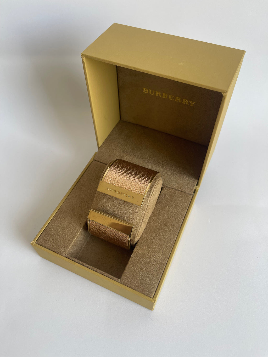 Gold Hinged Printed Rose Leather Cuff Bangle Bracelet