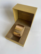 Gold Hinged Printed Rose Leather Cuff Bangle Bracelet