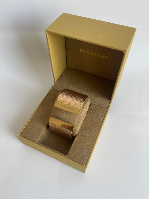 Gold Hinged Printed Rose Leather Cuff Bangle Bracelet