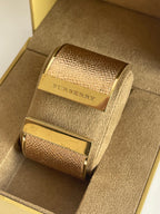 Gold Hinged Printed Rose Leather Cuff Bangle Bracelet