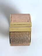 Gold Hinged Printed Rose Leather Cuff Bangle Bracelet