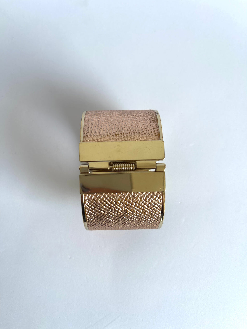 Gold Hinged Printed Rose Leather Cuff Bangle Bracelet