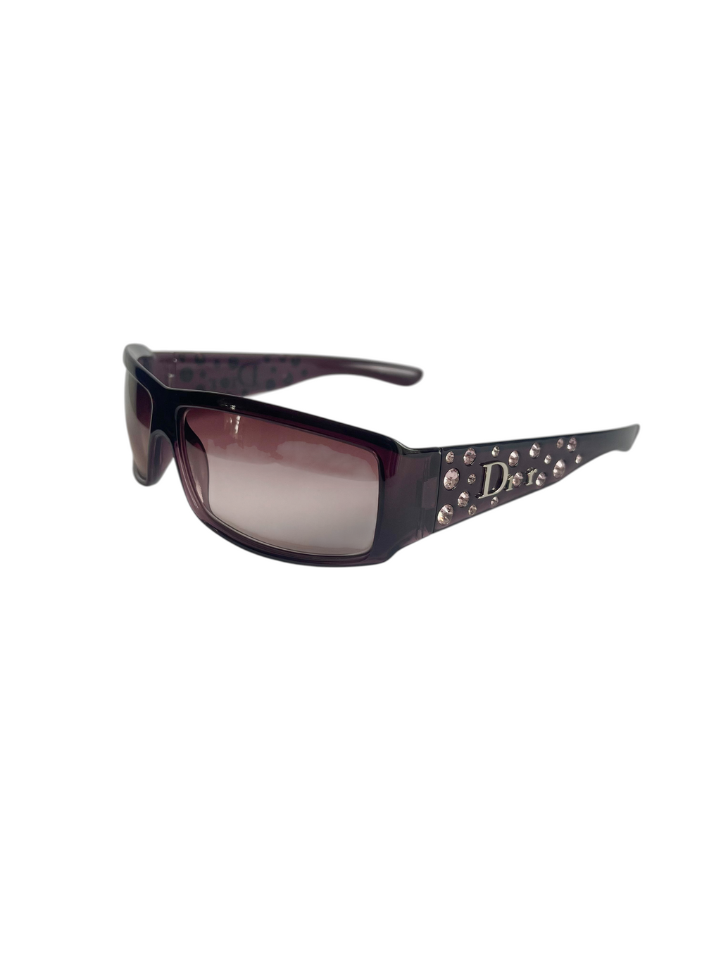 Óculos de sol vintage MODEVESTIGE Christian Dior Sparkling 1 roxos com strass e logo Dior na haste