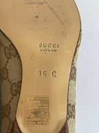 Sola de sapato vintage Gucci MODEVESTIGE em couro bege com logo GG e marca gravada, tamanho 35 C